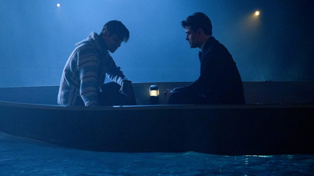 David Giuntoli as Eddie and Ron Livingston as Jon on a boat at night in A Million Little Things - Season 2, Episode 17
