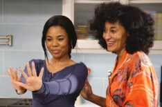 Marsai Martin and Tracee Ellis Ross with curly hair in Blackish