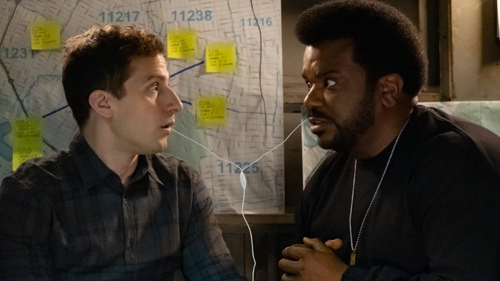 Andy Samberg as Jake Peralta, Craig Robinson as Doug Judy in Brooklyn Nine-Nine