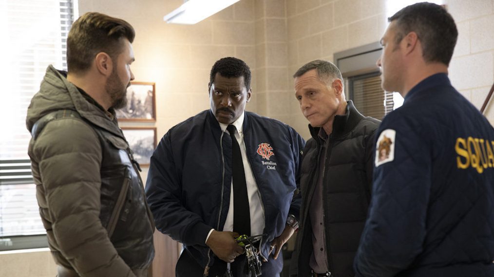 Chicago Fire PD - Patrick John Flueger as Adam Ruzek, Eamonn Walker as Wallace Boden, Jason Beghe as Hank Voight, Taylor Kinney as Kelly Severide - Season 8