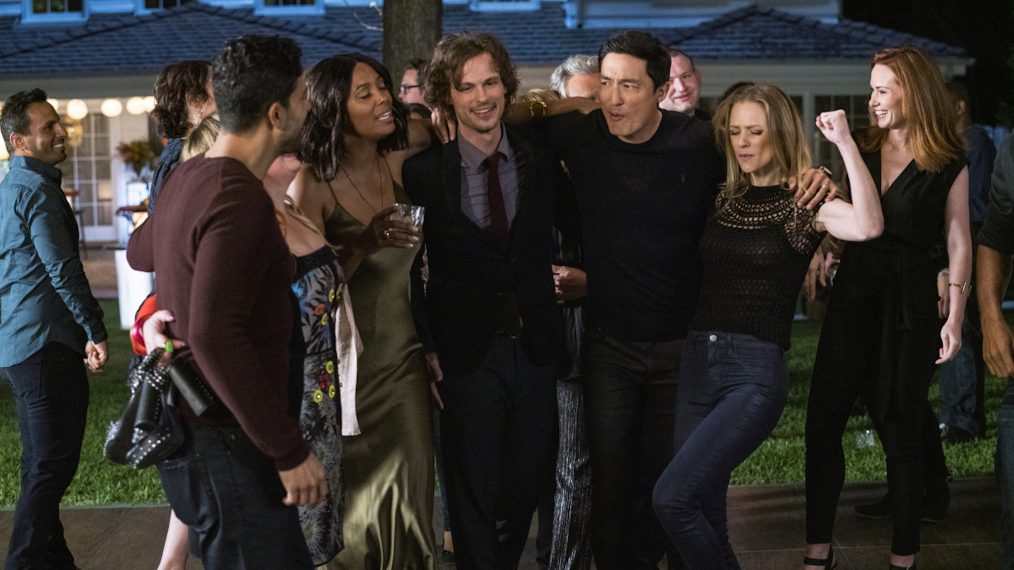 Criminal Minds Series Finale - Adam Rodriguez as Luke Alvez, Aisha Tyler as Dr. Tara Lewis, Matthew Gray Gubler as Dr. Spencer Reid, Daniel Henney as Matt Simmons, and A.J. Cook as Jennifer 'JJ' Jareau