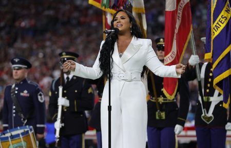 Demi Lovato sings the national anthem during Super Bowl LIV