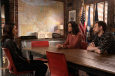 Michelle Bonilla as Rosa Ortiz, Necar Zadegan as Special Agent Hannah Khoury, and Rob Kerkovich as Forensic Scientist Sebastian Lund in NCIS: New Orleans - Season 6, Episode 14 - 'The Man In The Red Suit'