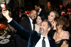 Keegan-Michael Key, Elisa Key, Eric McCormack, Sharon Stone, and Nia Vardalos attend the 28th Annual Elton John AIDS Foundation Academy Awards Viewing Party