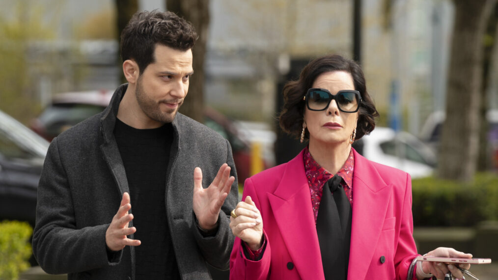 Skylar Astin as Todd Wright and Marcia Gay Harden as Margaret Wright in 'So Help Me Todd' Season 2 finale