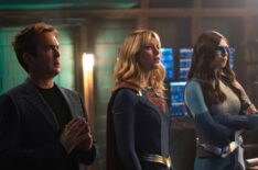 Supergirl - Season 5 Episode 13 - Thomas Lennon as Mxyzptlk, Melissa Benoist as Kara/Supergirl and Nicole Maines as Nia Nal/Dreamer