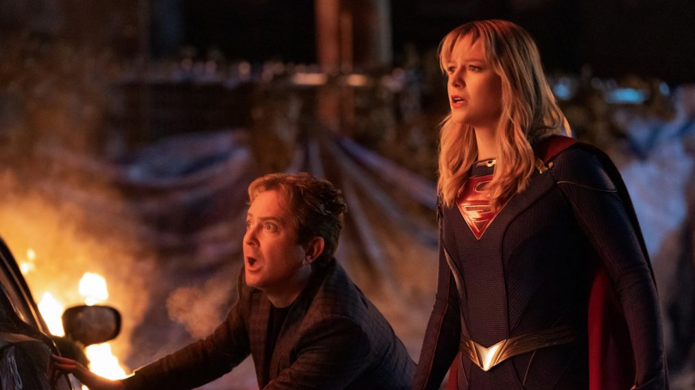 Thomas Lennon as Mxyzptlk and Melissa Benoist as Kara/Supergirl in Supergirl - Season 5, Episode 13 - 'It's a Super Life'