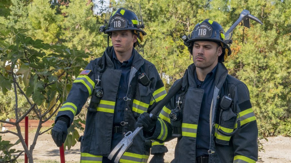 Oliver Stark as Buck and Ryan Guzman as Eddie in 911 - Season 3 Spring Premiere - 'Seize The Day'