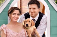 Love Unleashed - Hallmark Channel - Jen Lilley and Christopher Russell with a puppy