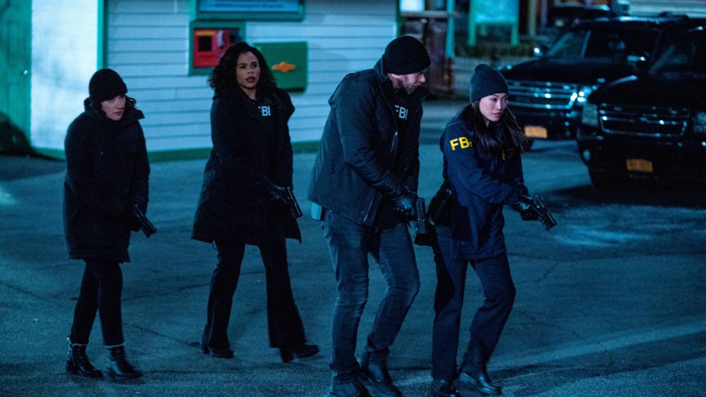 Keisha Castle-Hughes as Hana Gibson, Roxy Sternberg as Sheryll Barnes, Kellan Lutz as Kenny Crosby, and Catherine Haena Kim as Emily Ryder in FBI Most Wanted crossover