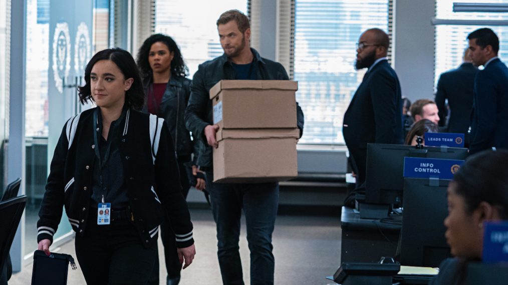 Keisha Castle Hughes as Hana Gibson, Roxy Sternberg as Sheryll Barnes and Kellan Lutz as Kenny Crosby in FBI Most Wanted Crossover Fugitive Task Force Arrives Office