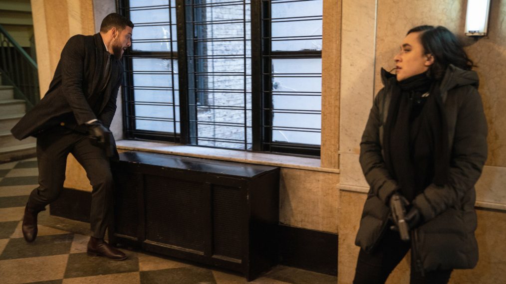 Zeeko Zaki as Special Agent Omar Adom 'OA' Zidan and Keisha Castle Hughes as Hana Gibson in FBI Most Wanted crossover