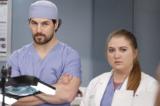 Giacomo Gianniotti as DeLuca and Jaicy Elliot as Helm in Grey's Anatomy Season 16 Finale