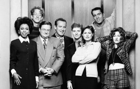 NewsRadio - Khandi Alexander as Catherine Duke, Andy Dick as Matthew Brock, Stephen Root as Jimmy James, Phil Hartman as Bill McNeal, Dave Foley as Dave Nelson, Maura Tierney as Lisa Miller, Joe Rogan as Joe Garrelli, Vicki Lewis as Beth