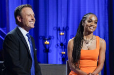 Rachel Lindsay in 'The Bachelor: Women Tell All' with Chris Harrison