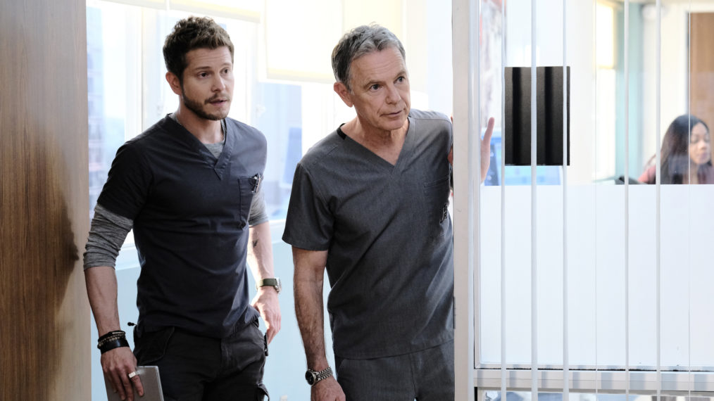 Matt Czuchry and Bruce Greenwood in the 'Burn it All Down' season finale episode The Resident