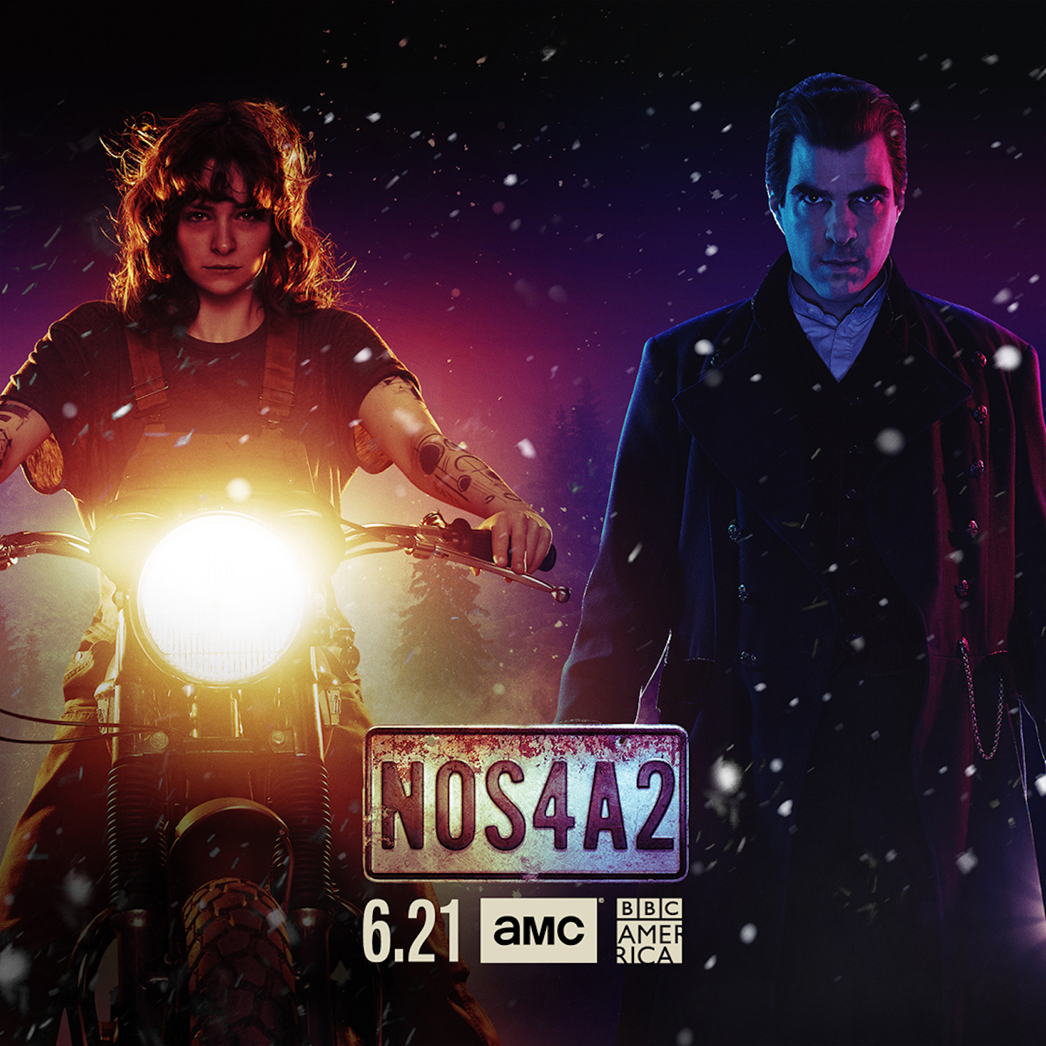 Ashleigh Cummings Zachary Quinto NOS4A2 Season 2 Key Art Vic Charlie Manx