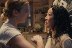 Villanelle (Jodie Comer) holds an ice pick to Eve (Sandra Oh) in Killing Eve