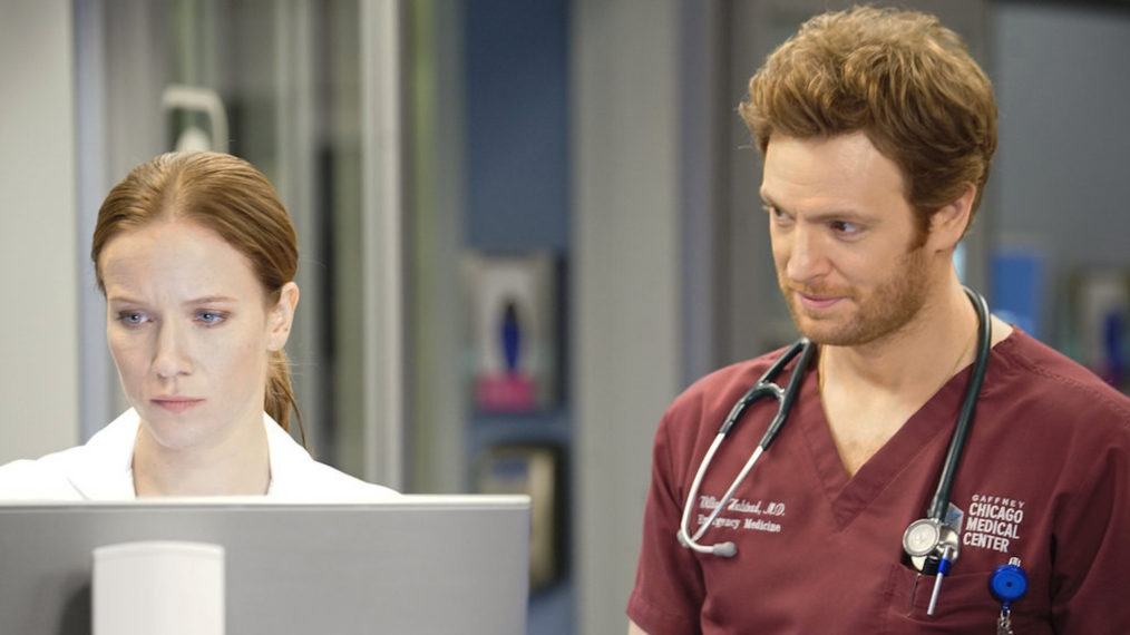 Jessy Schram as Dr. Hannah Asher and Nick Gehlfuss as Dr. Will Halstead - Chicago Med Season 5