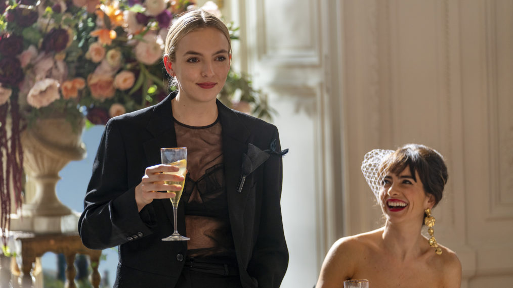 Jodie Comer as Villanelle toasting on 'Killing Eve'