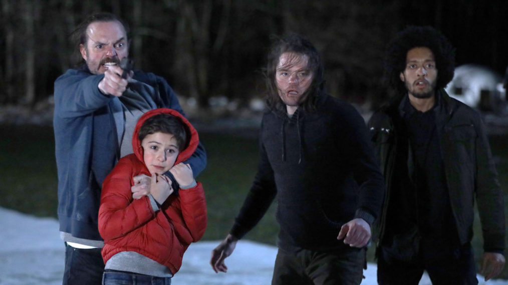 James McMenamin as Jayce Baylor, Jack Messina as Cal Stone, Devin Harjes as Pete Baylor, Dazmann Still as Kory in Manifest - Season 2 - 'Icing Conditions'