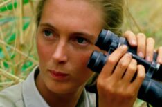 Jane Goodall with binoculars outdoors in 'Jane Goodall: The Hope'