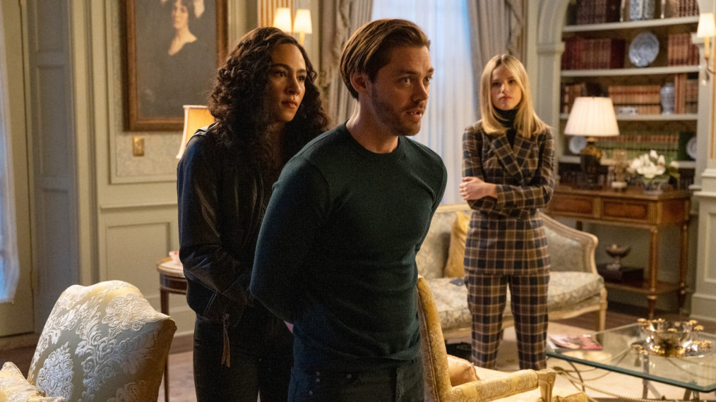 Dani cuffs Malcolm in the 'Like Father...' season finale episode of Prodigal Son - Aurora Perrineau, Tom Payne, and Halston Sage