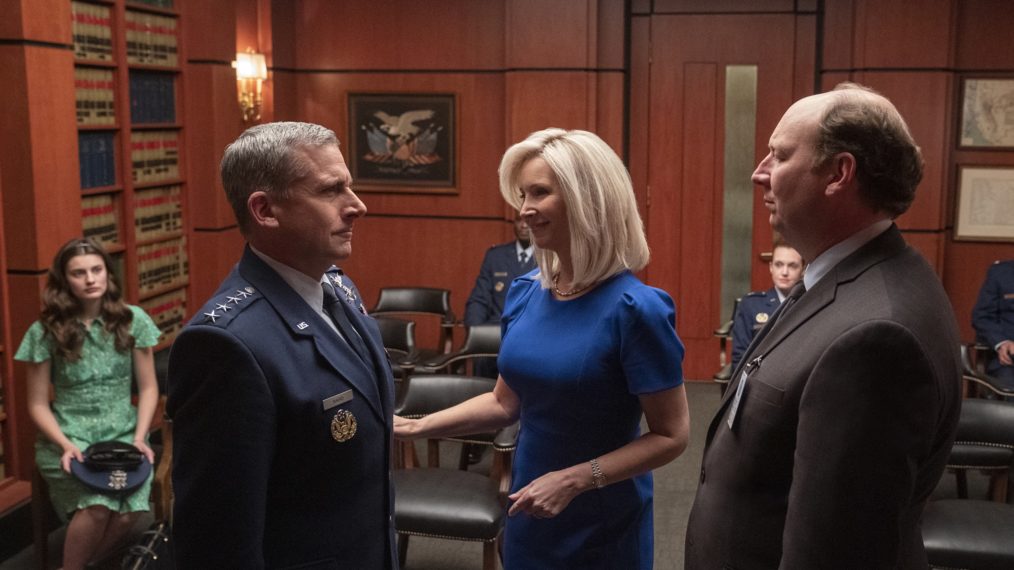 Diana Silvers, Steve Carell, Lisa Kudrow, and Dan Bakkedahl in Space Force