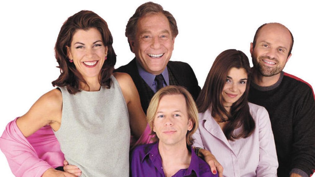Just Shoot Me! cast - Wendie Malick, George Segal, David Spade, Laura San Giacomo, and Enrico Colantoni