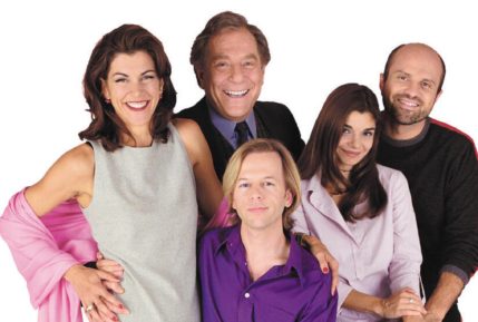 Just Shoot Me! cast - Wendie Malick, George Segal, David Spade, Laura San Giacomo, and Enrico Colantoni