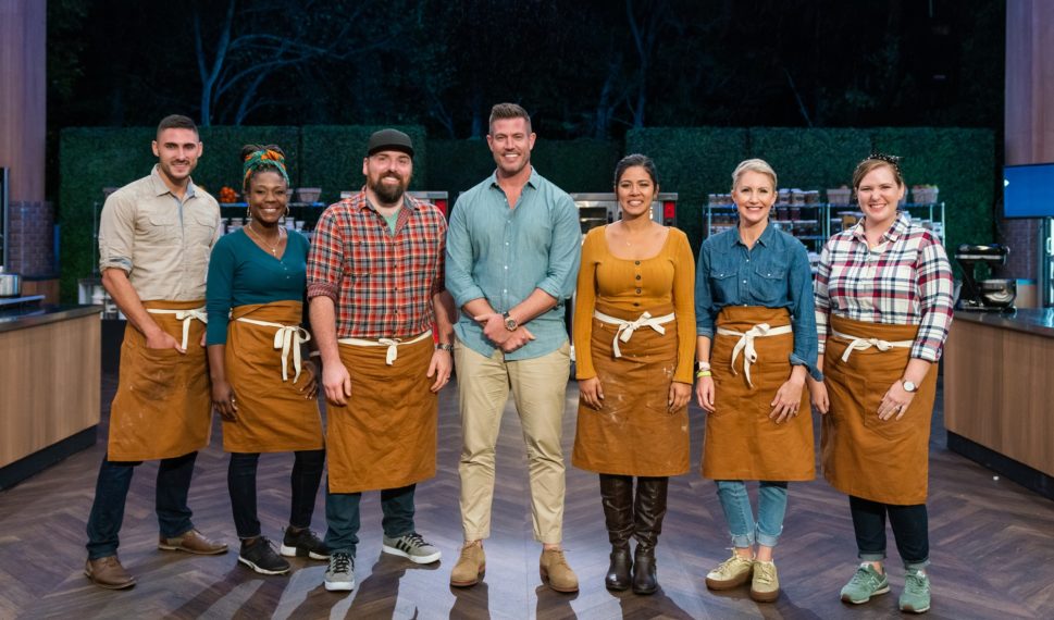 BAKEAWAY CAMP WITH MARTHA STEWART HOST JESSE PALMER CONTESTANTS BRYAN CLARK KELA HUNTE NATE CLINGMAN JESSICA LUGO CORTNEY ANDERSON SANFORD CATHERINE FOLEY