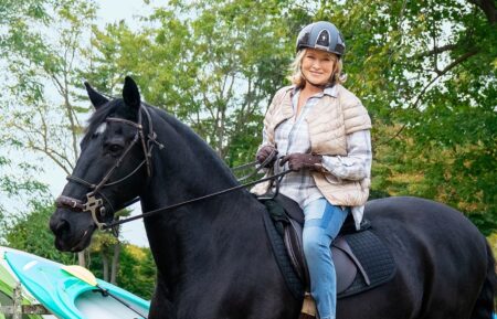 Martha Stewart, on horseback as seen on Bakeaway Camp