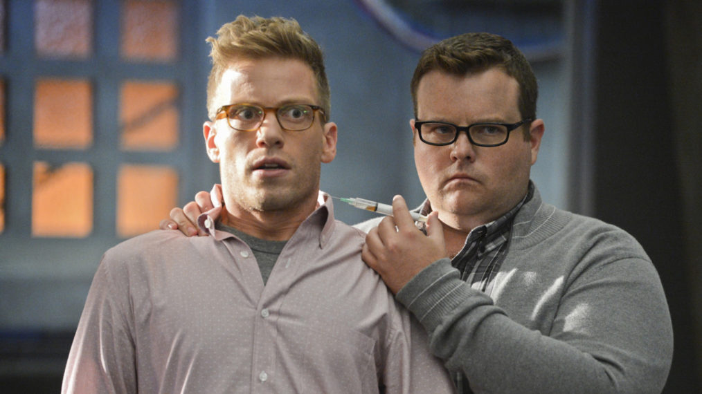 Barrett Foa (Tech Operator Eric Beale) and Adam Bartley (Brown) in NCIS: Los Angeles - 'Traitor'