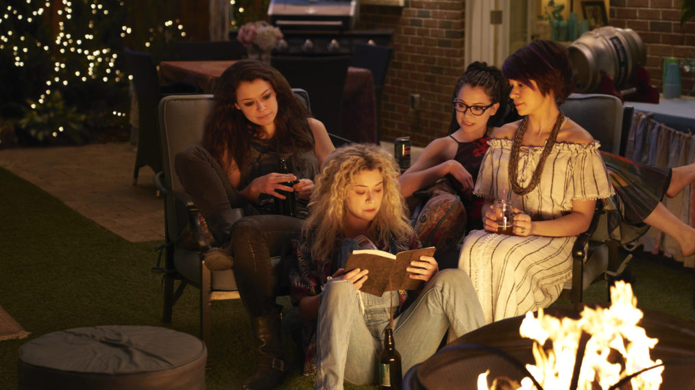 Tatiana Maslany and her clones on Orphan Black table read