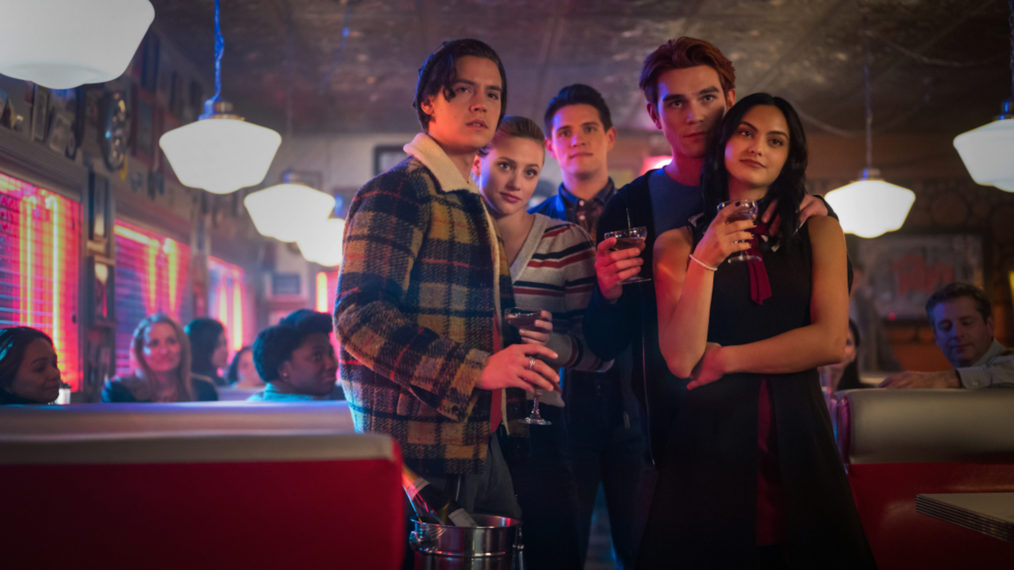 Riverdale Season 5 Time Jump Wishlist Relationships - Cole Sprouse as Jughead Jones, Lili Reinhart as Betty Cooper, Casey Cott as Kevin Keller, KJ Apa as Archie Andrews, and Camila Mendes as Veronica Lodge