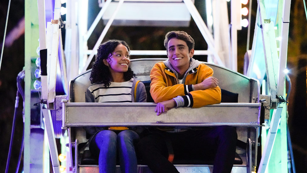 Rachel Hilson and Michael Cimino on a ferris wheel in Love Victor