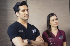 Dominic Rains as Crockett Marcel, Torrey DeVitto as Natalie Manning, Epatha Merkerson as Sharon Goodwin in Chicago Med Couples - Season 6