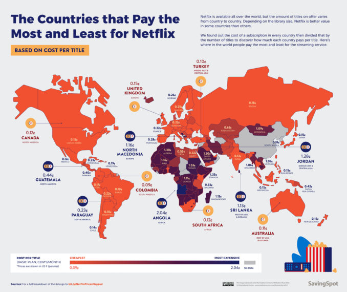 Netflix Prices Per Title World Map