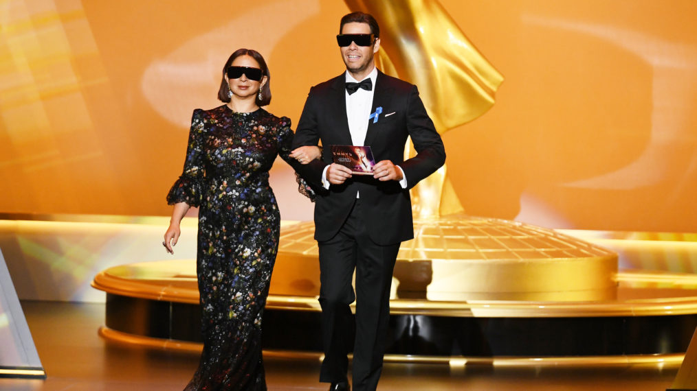 Maya Rudolph and Ike Barinholtz speak onstage during the 71st Emmy Awards