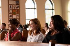 Heather Headley as Helen Decatur, Joanna Garcia Swisher as Maddie Townsend, Brooke Elliott as Dana Sue Sullivan in church in Sweet Magnolias