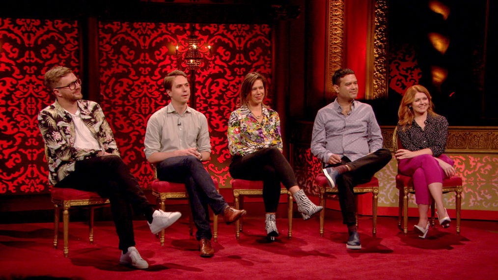 THE CW TASKMASTER Iain Stirling, Joe Thomas, Lou Sanders, Paul Sinha and Sian Gibson