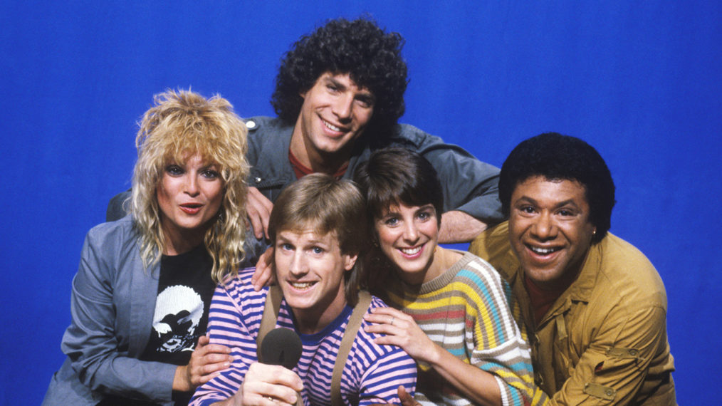 MTV's Original VJs in 1983 - Alan Hunter, J.J. Jackson, Nina Blackwood, Martha Quinn, and Mark Goodman