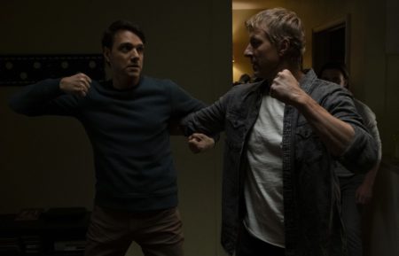 Ralph Macchio and William Zabka fighting in Cobra Kai