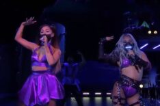 Ariana Grande and Lady Gaga performing at the 2020 MTV VMAs