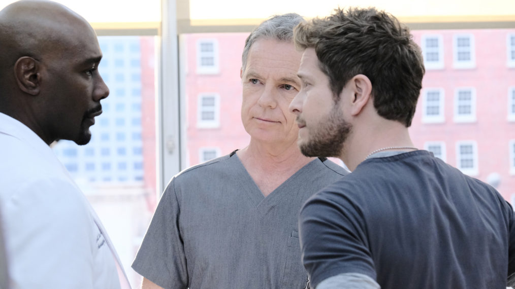 Morris Chestnut, Bruce Greenwood, and Matt Czuchry in the 'Burn it All Down' season finale episode of The Resident