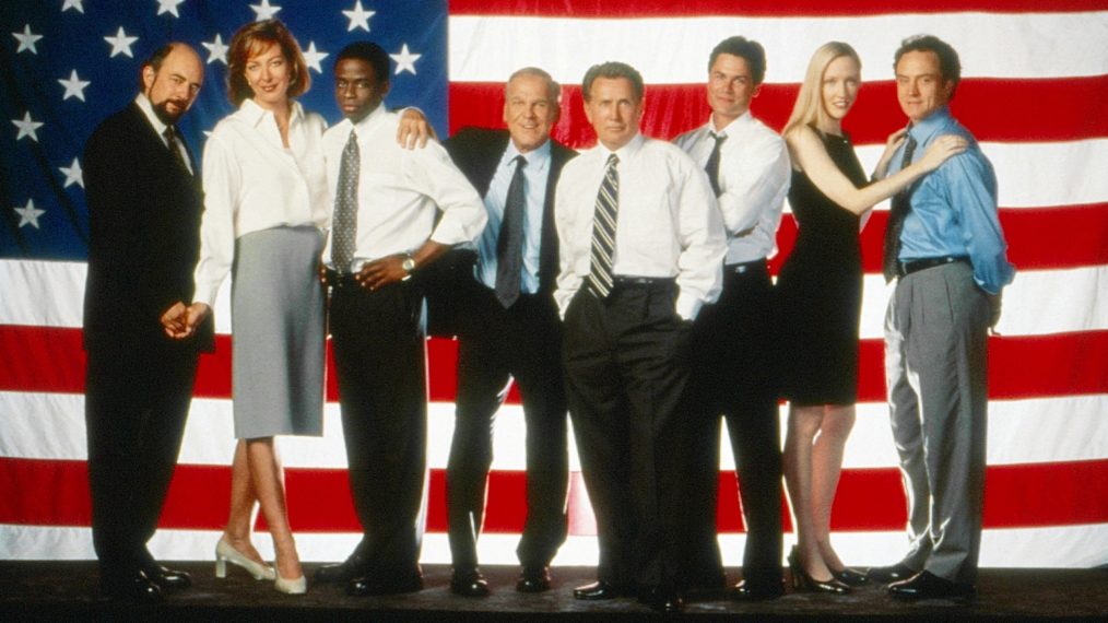 The West Wing cast - Richard Schiff, Allison Janney, Dulé Hill, John Spencer, Martin Sheen, Rob Lowe, Janel Moloney, and Bradley Whitford