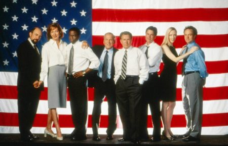 The West Wing cast - Richard Schiff, Allison Janney, Dulé Hill, John Spencer, Martin Sheen, Rob Lowe, Janel Moloney, and Bradley Whitford