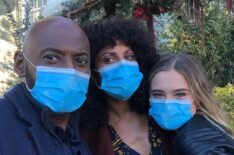 Romany Malco, Christina Moses, and Lizzy Greene on the A Million Little Things season 3 set