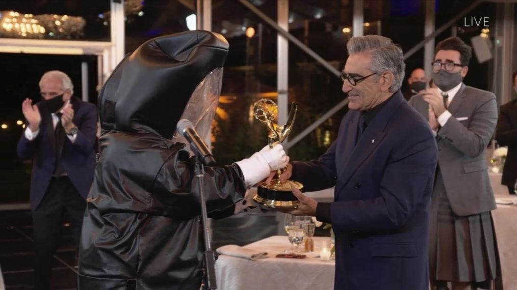 Emmys 2020 Eugene Levy Win Hazmat Suit Trophy