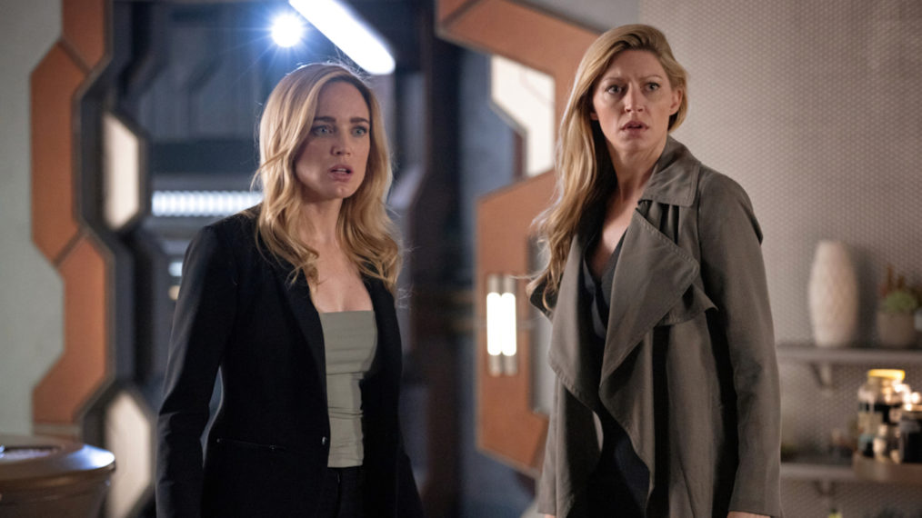 Caity Lotz as Sara Lance/White Canary and Jes Macallen as Ava Sharpe in Legends of Tomorrow